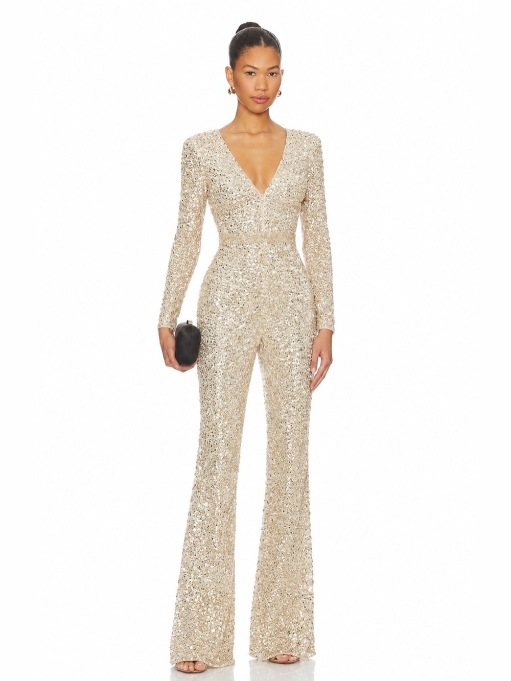 Mac Duggal - Sequined Allover Long Sleeve Jumpsuit Bachelorette Bridal